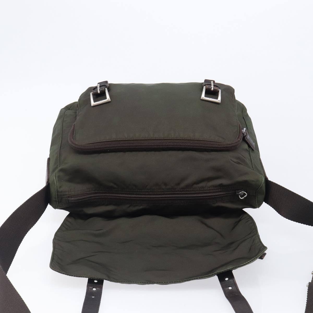 PRADA Shoulder Bag Nylon Khaki Silver Auth mr2887