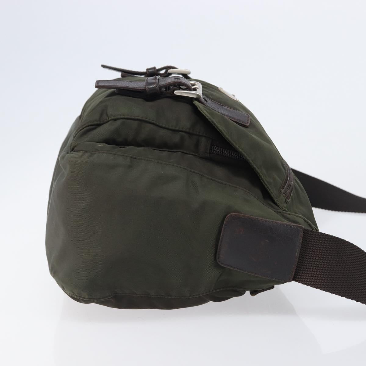 PRADA Shoulder Bag Nylon Khaki Silver Auth mr2887