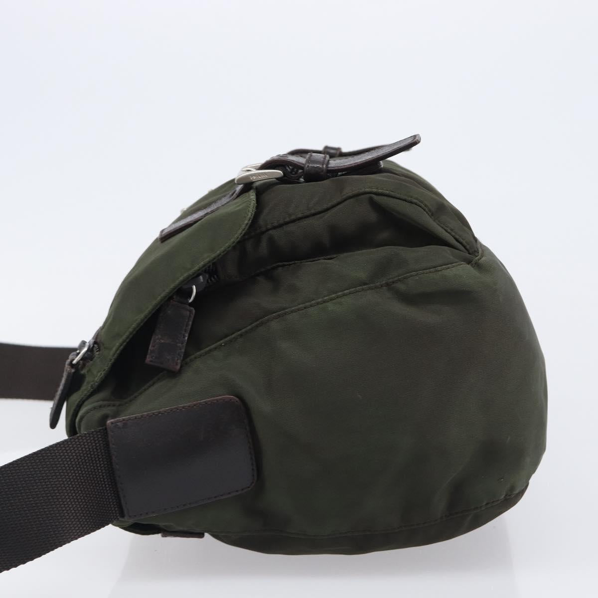 PRADA Shoulder Bag Nylon Khaki Silver Auth mr2887