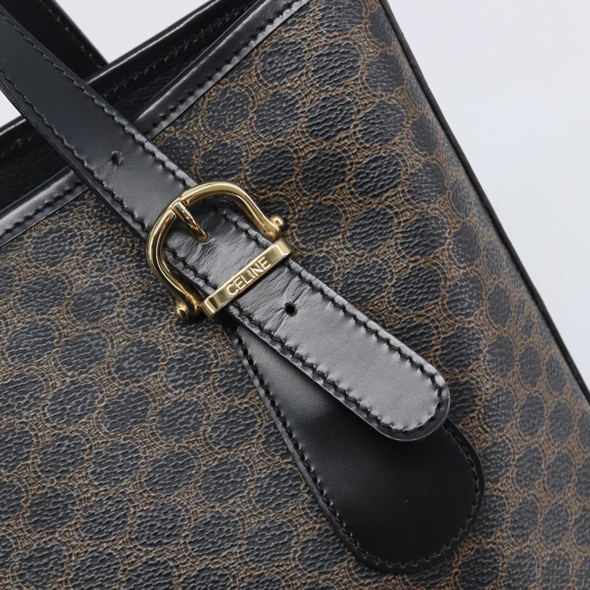 CELINE Macadam Canvas Hand Bag PVC Leather Black Gold Auth mr2888A