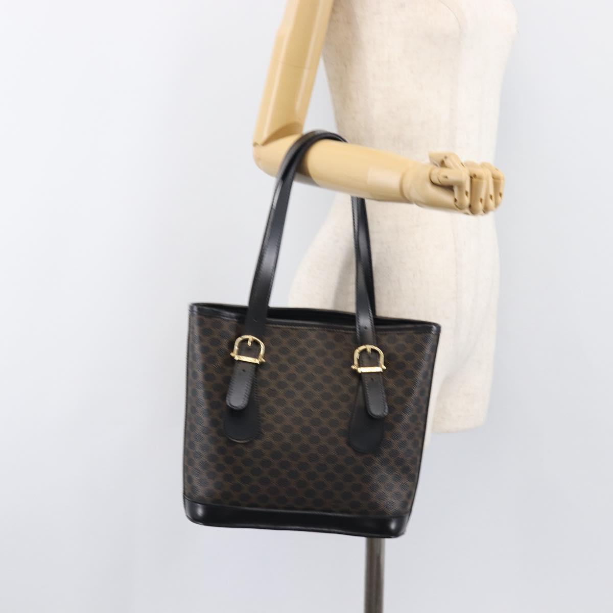 CELINE Macadam Canvas Hand Bag PVC Leather Black Gold Auth mr2888A