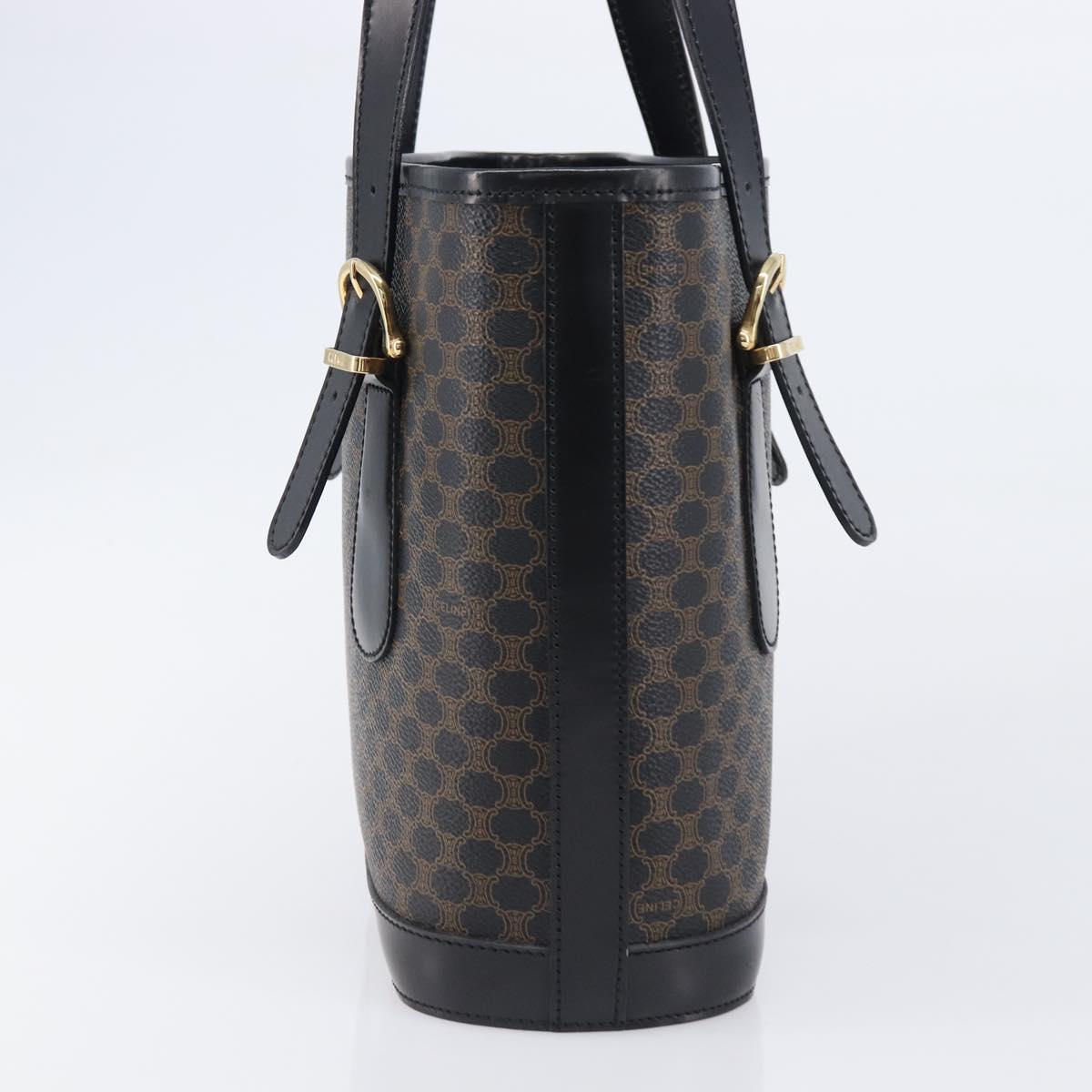 CELINE Macadam Canvas Hand Bag PVC Leather Black Gold Auth mr2888A