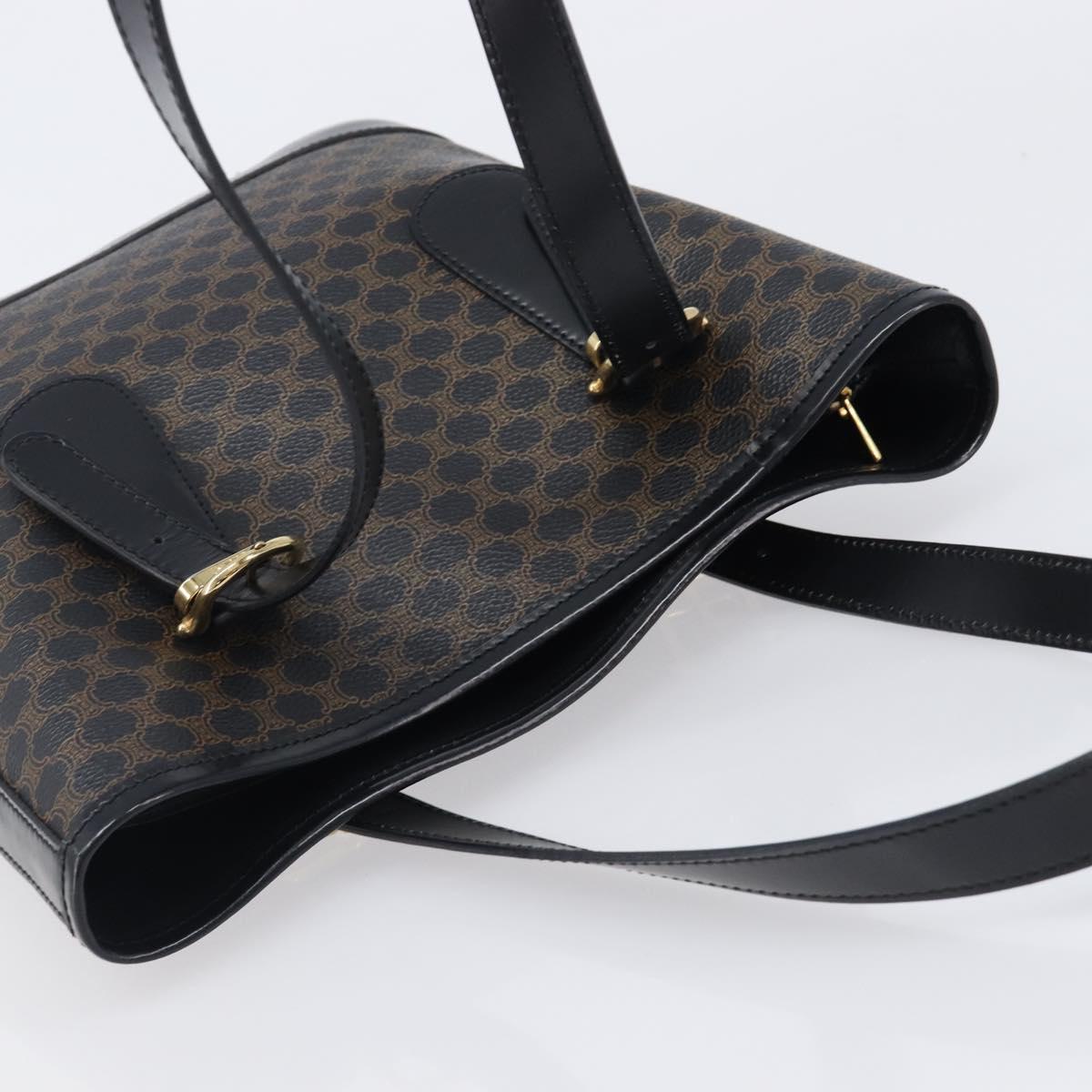 CELINE Macadam Canvas Hand Bag PVC Leather Black Gold Auth mr2888A