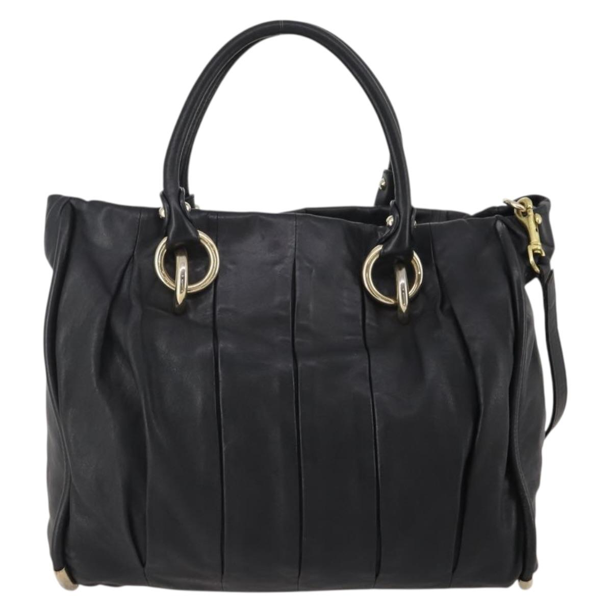 BALLY Hand Bag Leather 2way Black Gold Auth mr2891