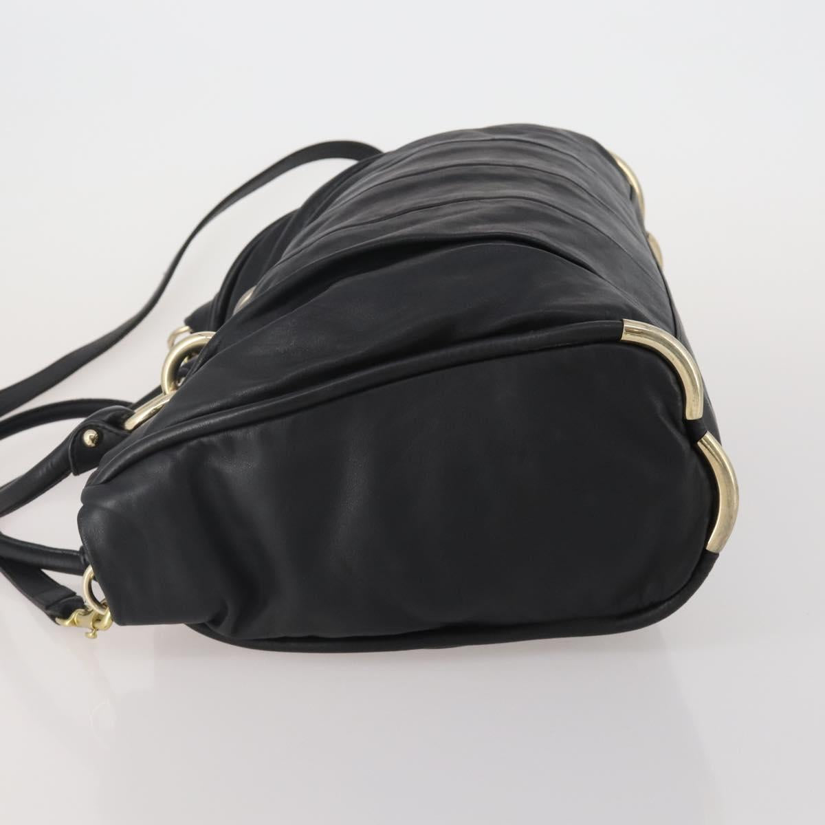 BALLY Hand Bag Leather 2way Black Gold Auth mr2891