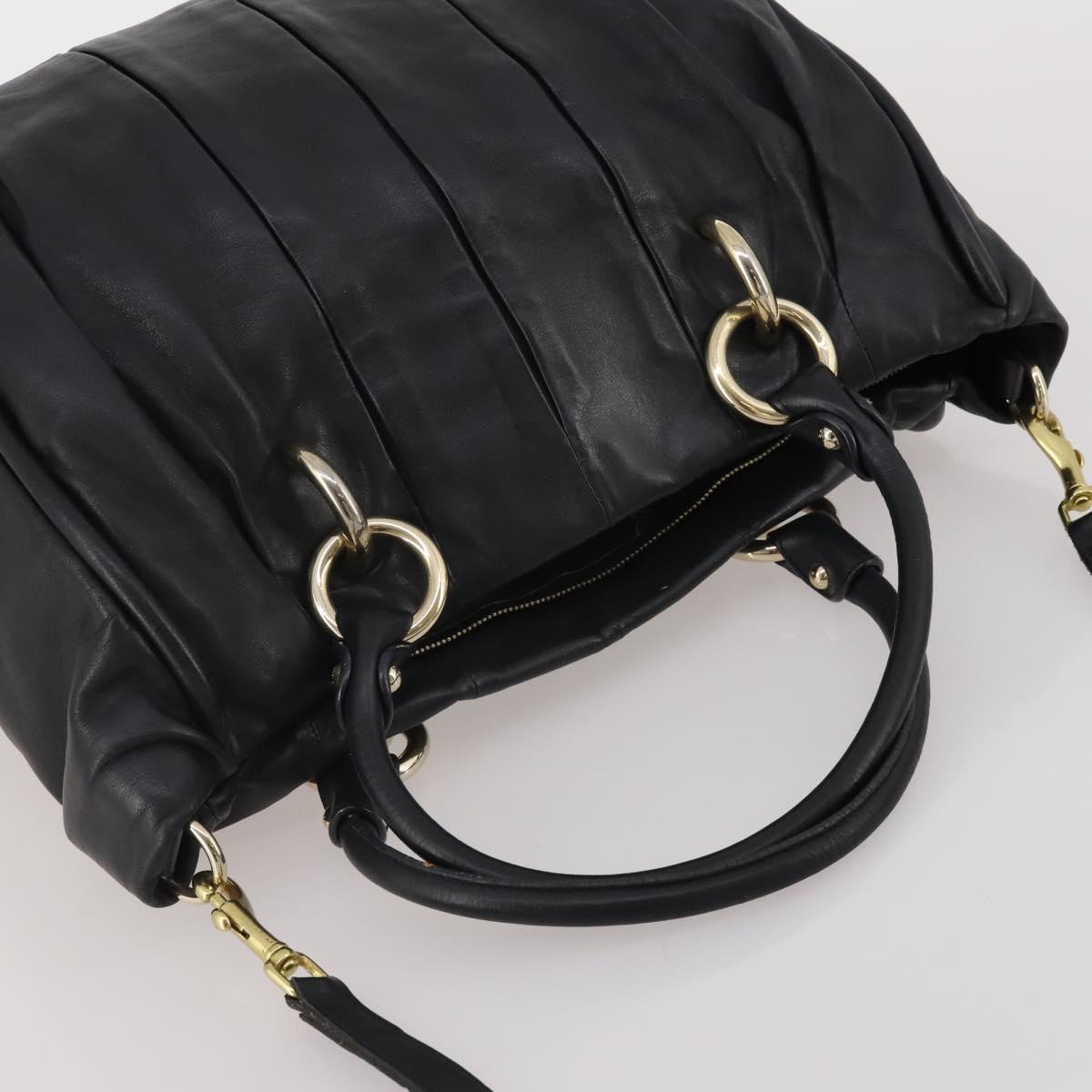 BALLY Hand Bag Leather 2way Black Gold Auth mr2891