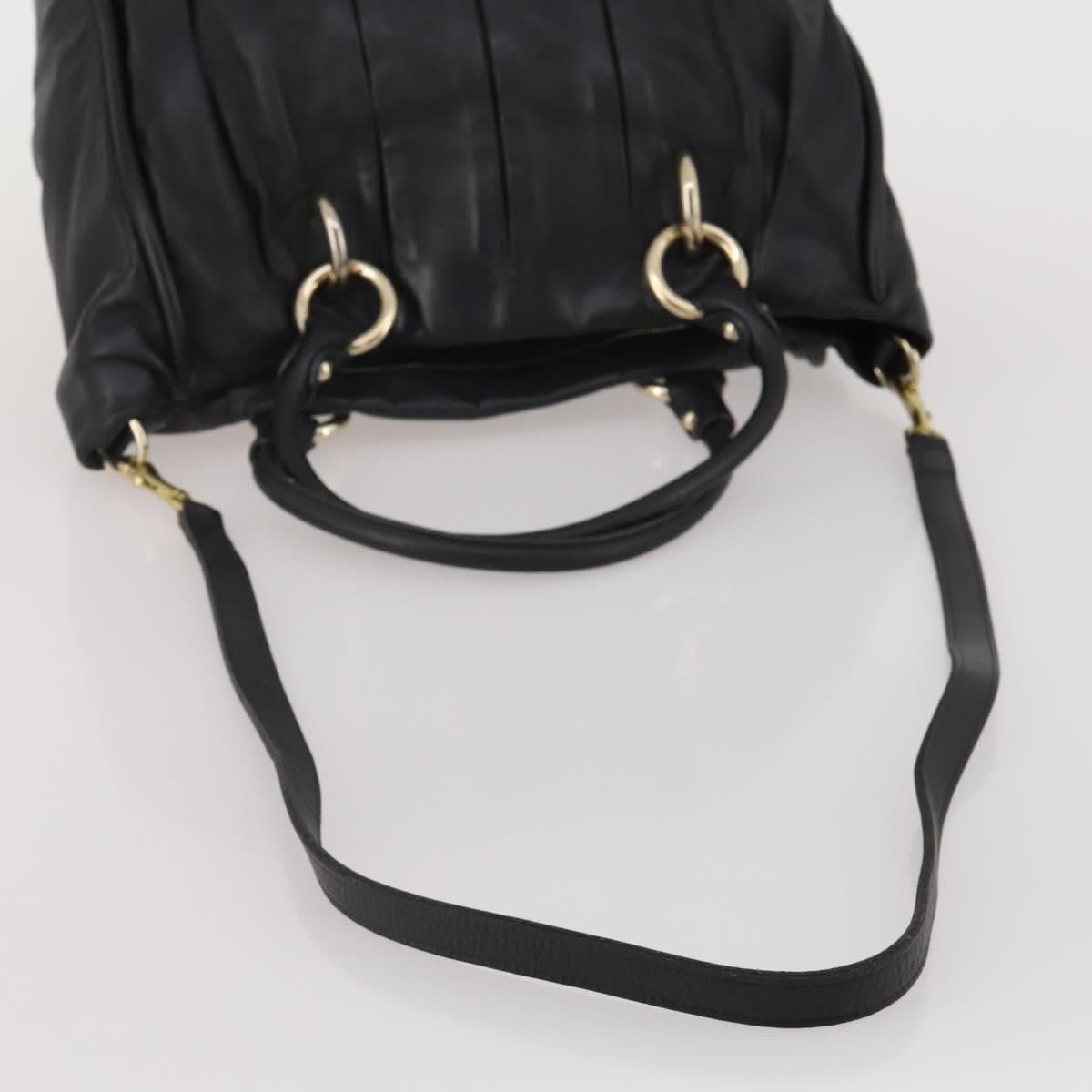 BALLY Hand Bag Leather 2way Black Gold Auth mr2891