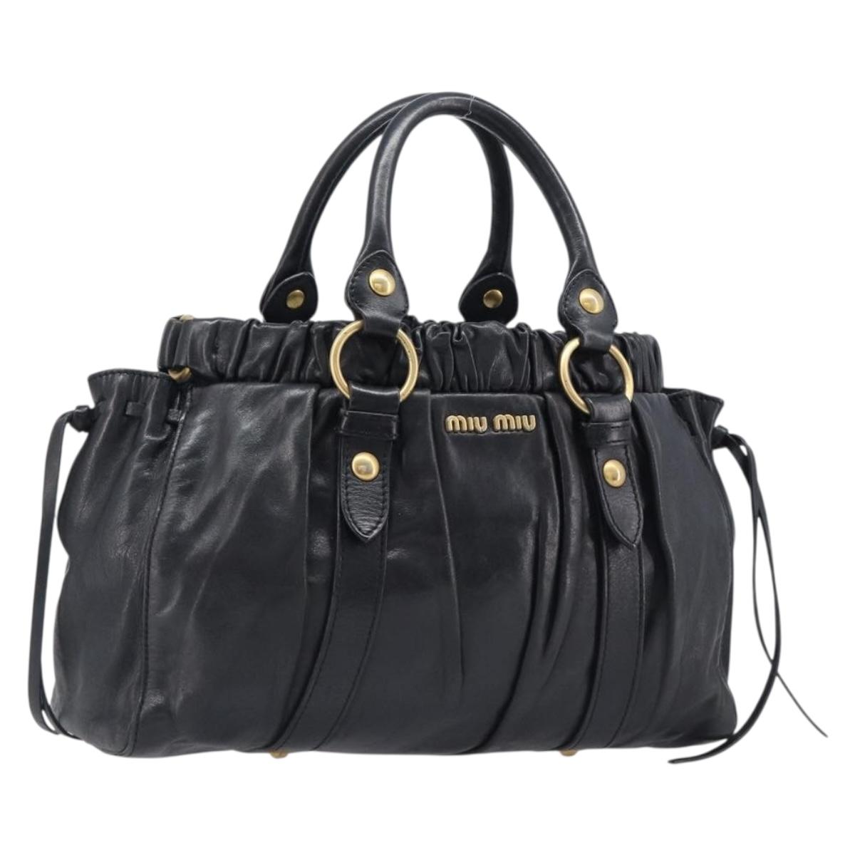 Miu Miu Hand Bag Leather Black Gold Auth mr2892V