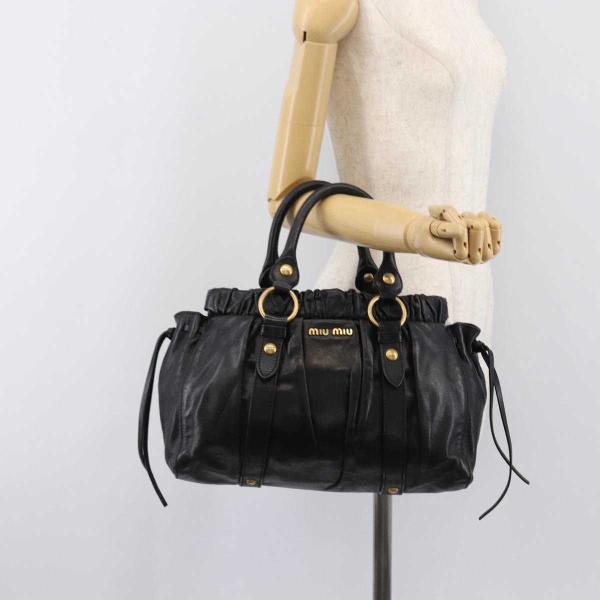 Miu Miu Hand Bag Leather Black Gold Auth mr2892V