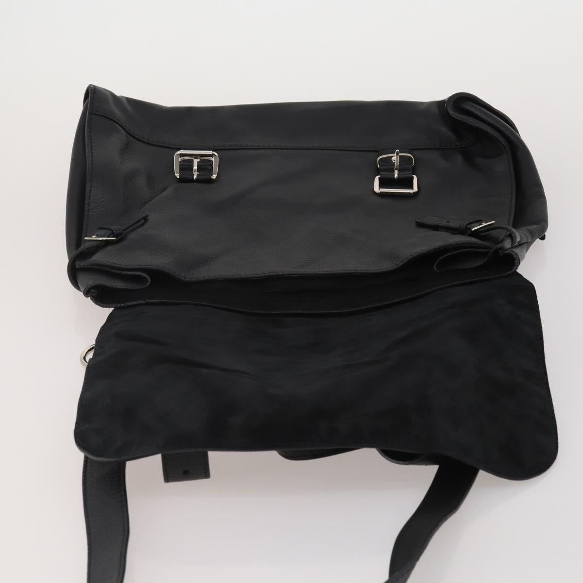 SAINT LAURENT Hand Bag Leather 2way Black Silver Auth mr2893V