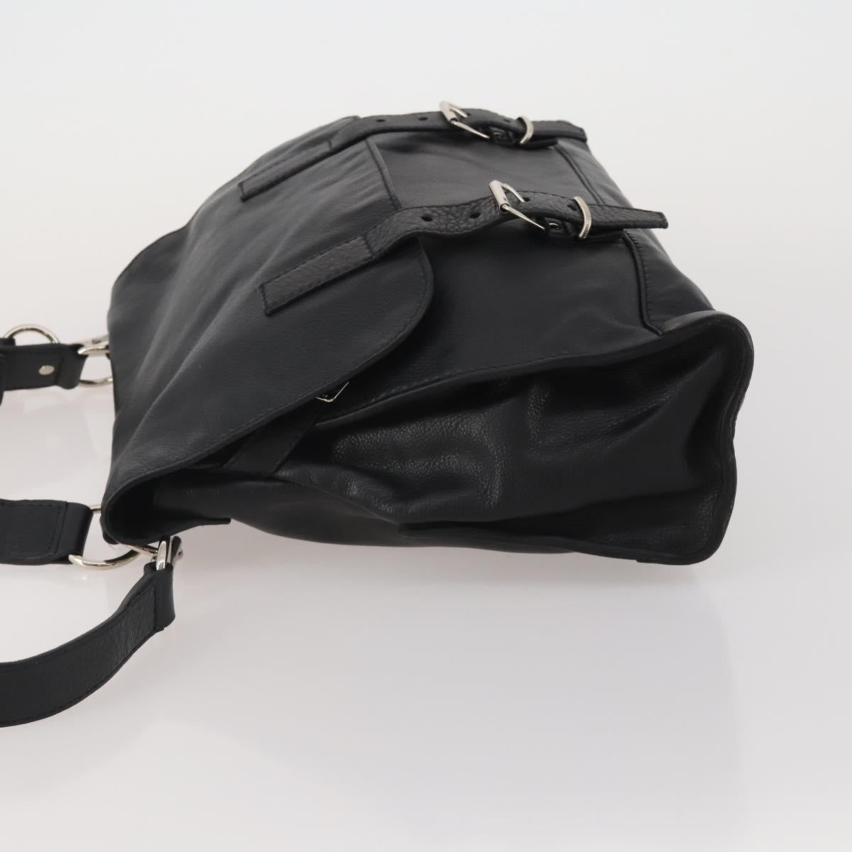 SAINT LAURENT Hand Bag Leather 2way Black Silver Auth mr2893V