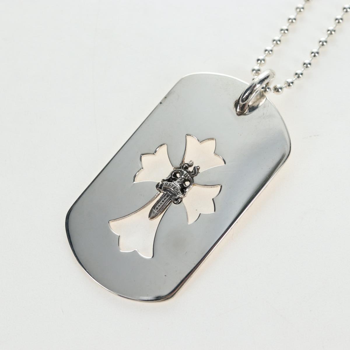 Chrome Hearts Flare Dagger Large Dog Tag Necklace metal Silver Auth mr2895SAM