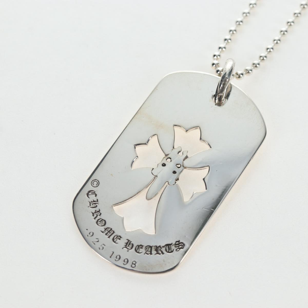 Chrome Hearts Flare Dagger Large Dog Tag Necklace metal Silver Auth mr2895SAM