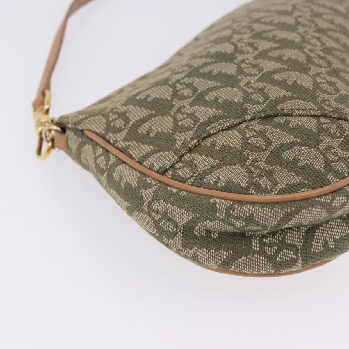 Christian Dior Trotter Canvas Saddle Pouch Hand Bag Khaki Gold Auth mr2899V