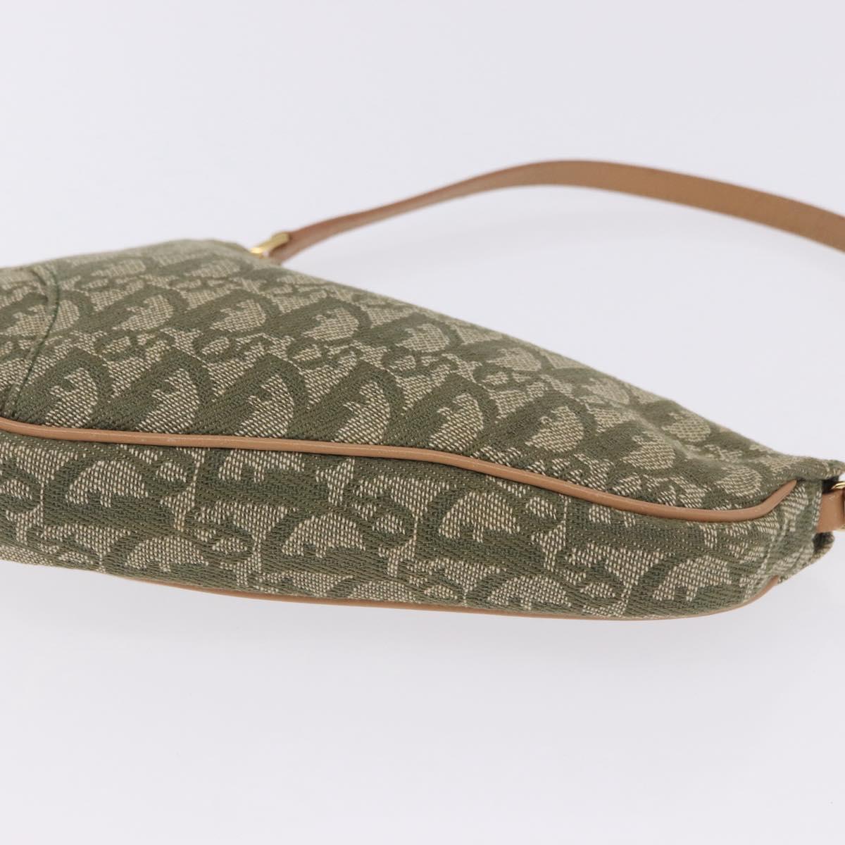 Christian Dior Trotter Canvas Saddle Pouch Hand Bag Khaki Gold Auth mr2899V