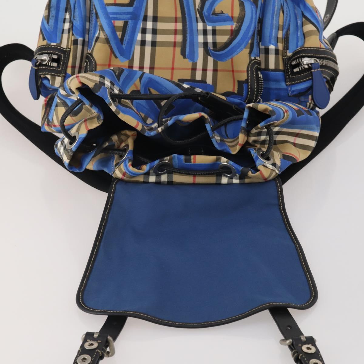 BURBERRY Nova Check Backpack Nylon Beige Silver Auth mr2901A