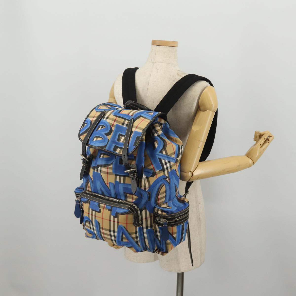 BURBERRY Nova Check Backpack Nylon Beige Silver Auth mr2901A
