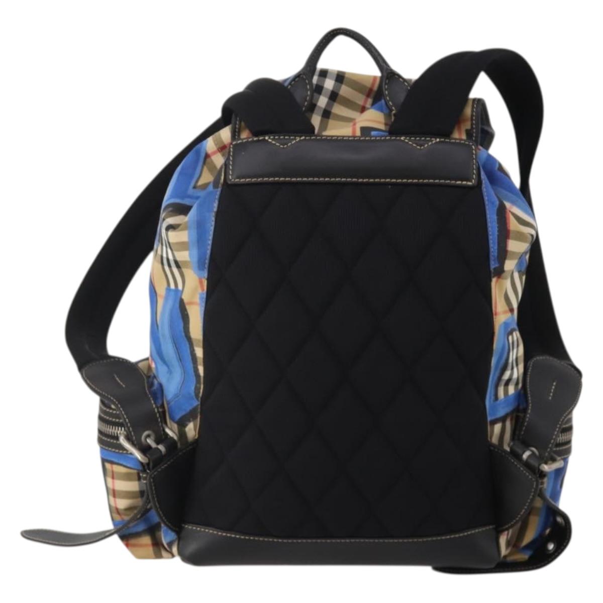 BURBERRY Nova Check Backpack Nylon Beige Silver Auth mr2901A