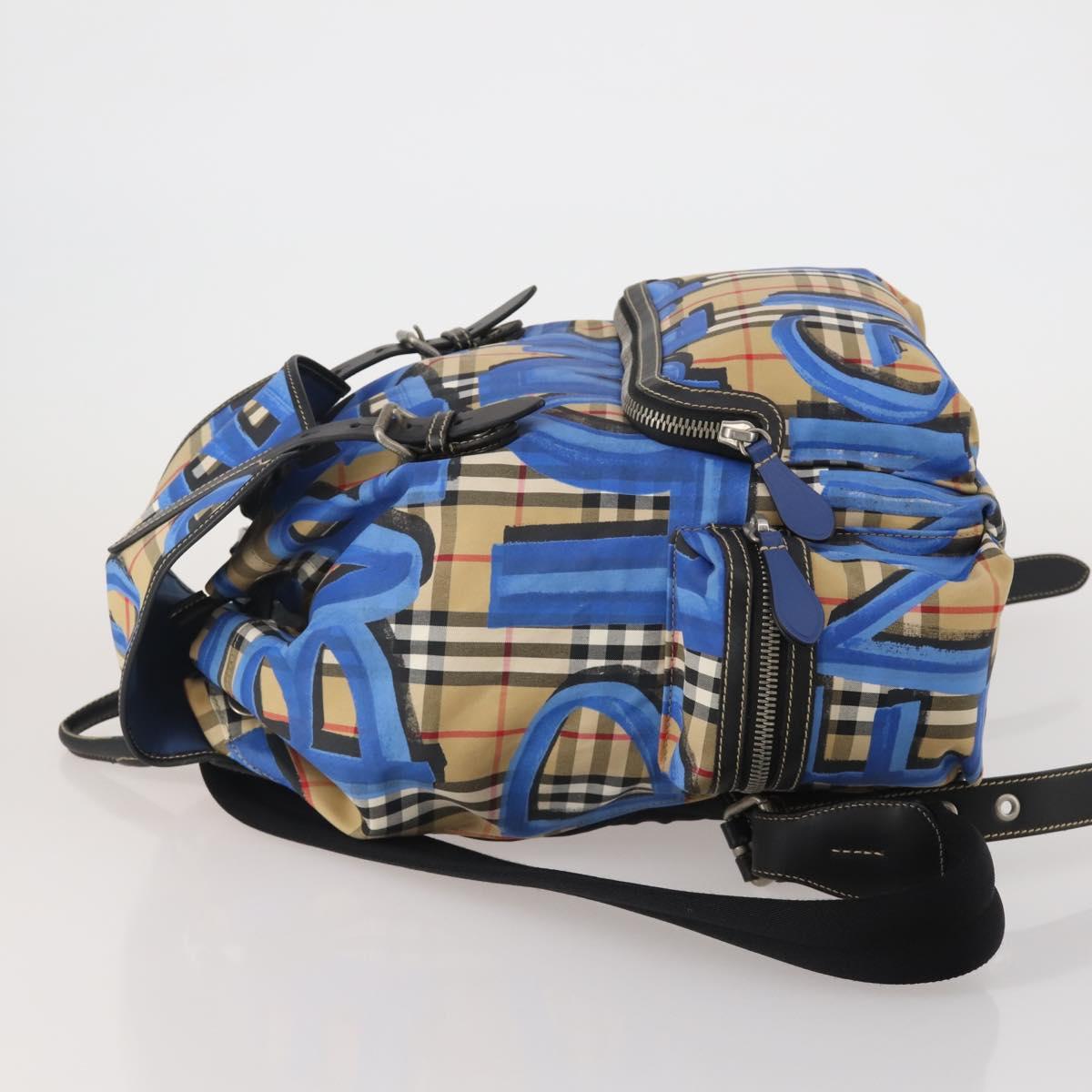 BURBERRY Nova Check Backpack Nylon Beige Silver Auth mr2901A