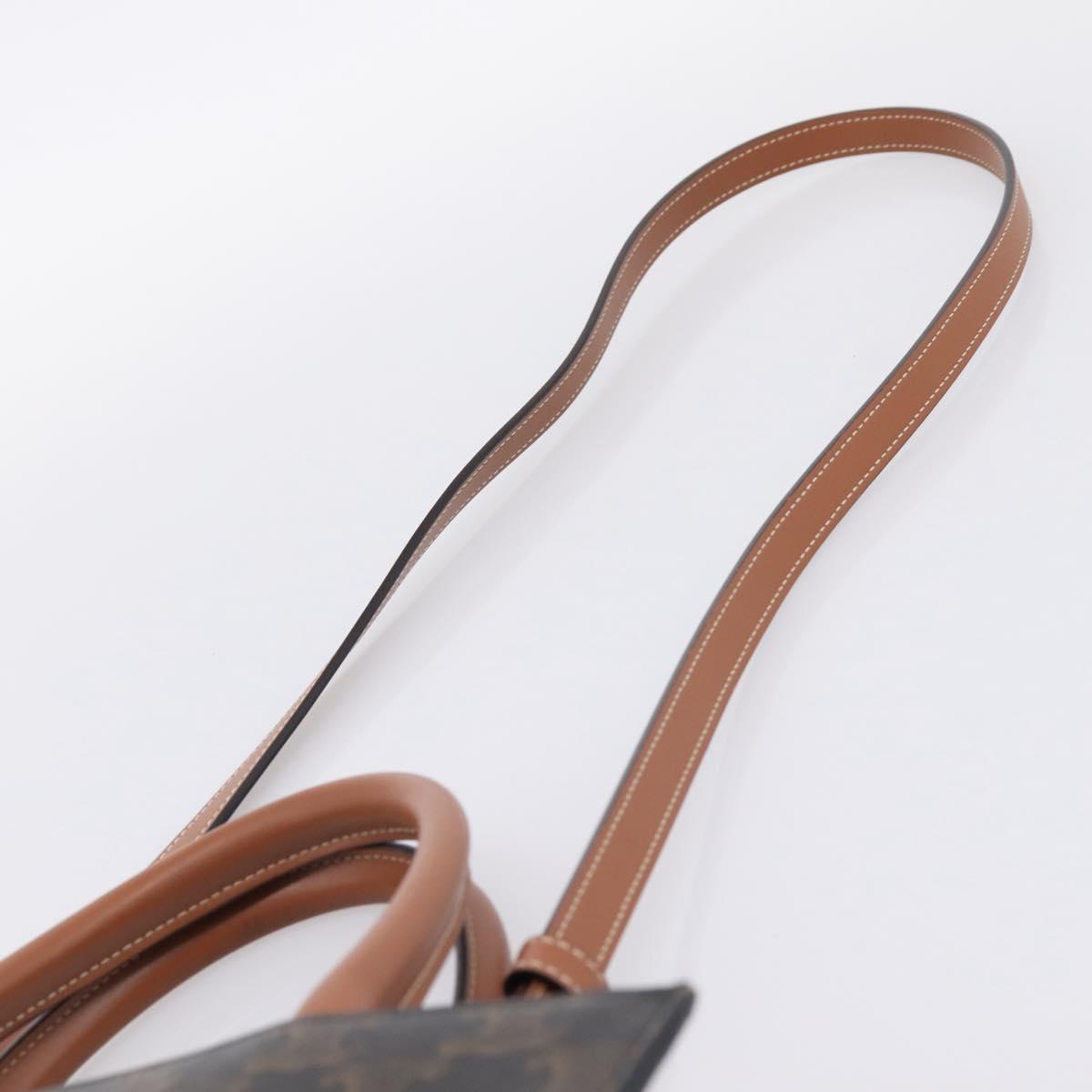 CELINE Macadam Canvas Triomphe Shoulder Bag Leather 2way Brown Gold Auth mr2902A