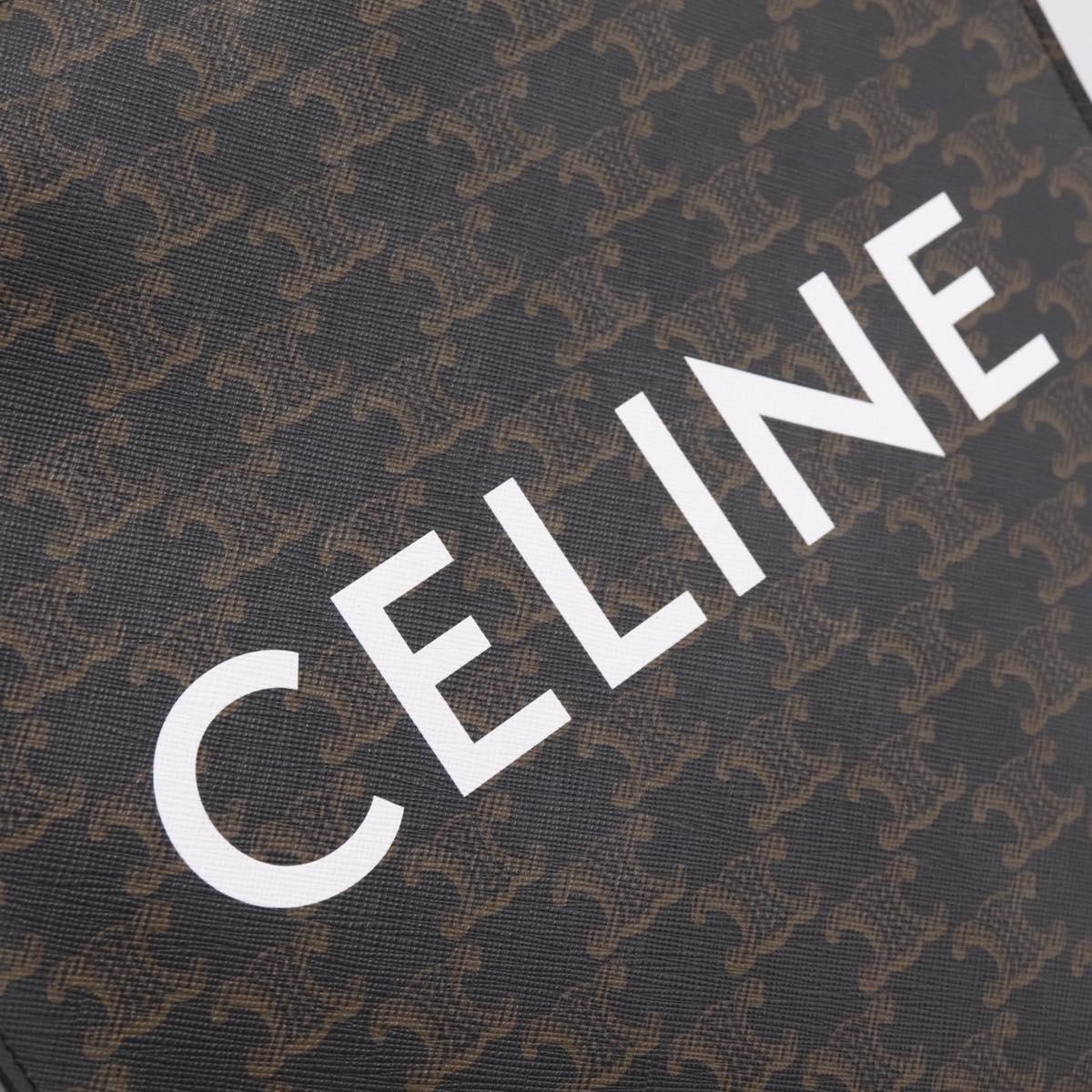 CELINE Macadam Canvas Triomphe Shoulder Bag Leather 2way Brown Gold Auth mr2902A