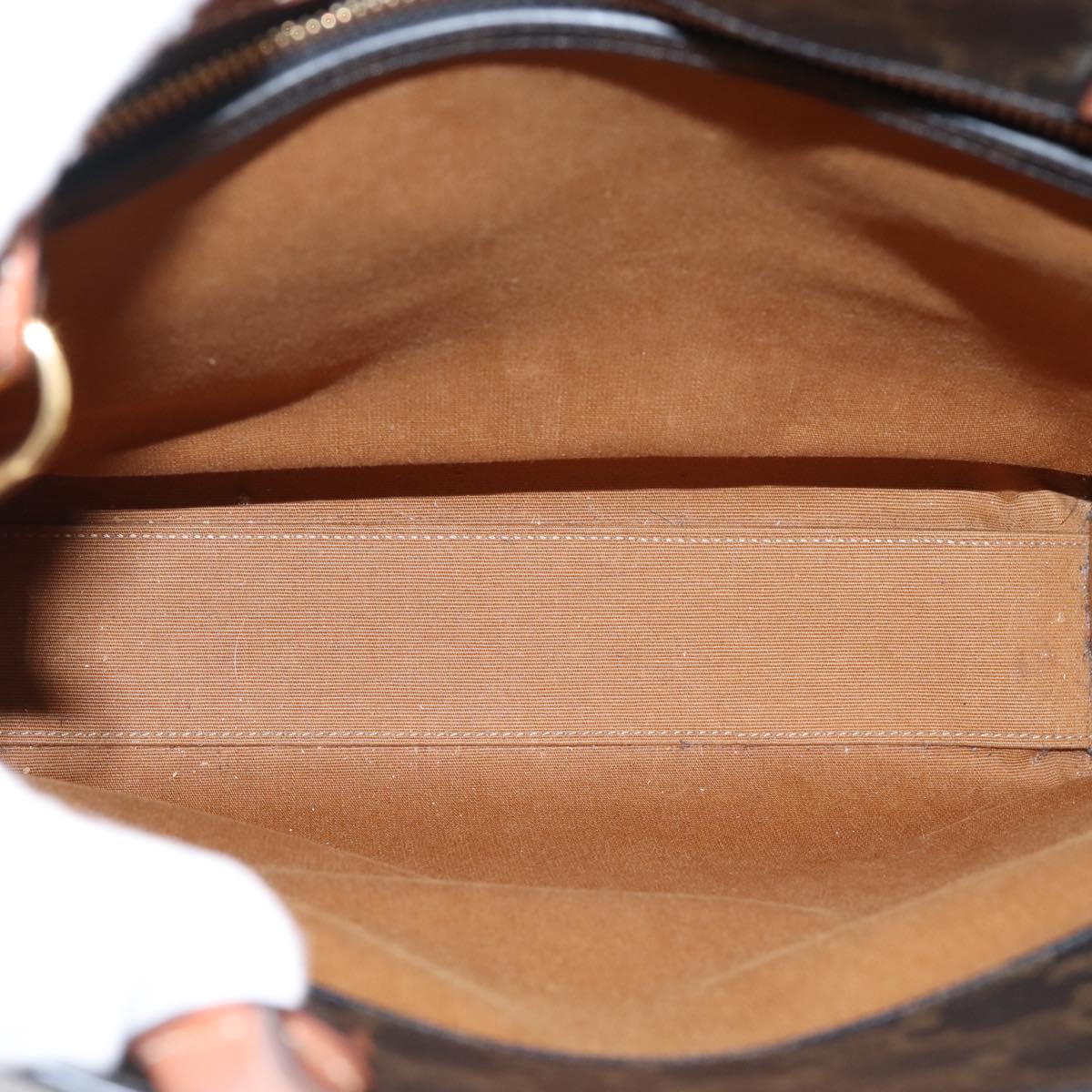 CELINE Macadam Canvas Triomphe Shoulder Bag Leather 2way Brown Gold Auth mr2902A