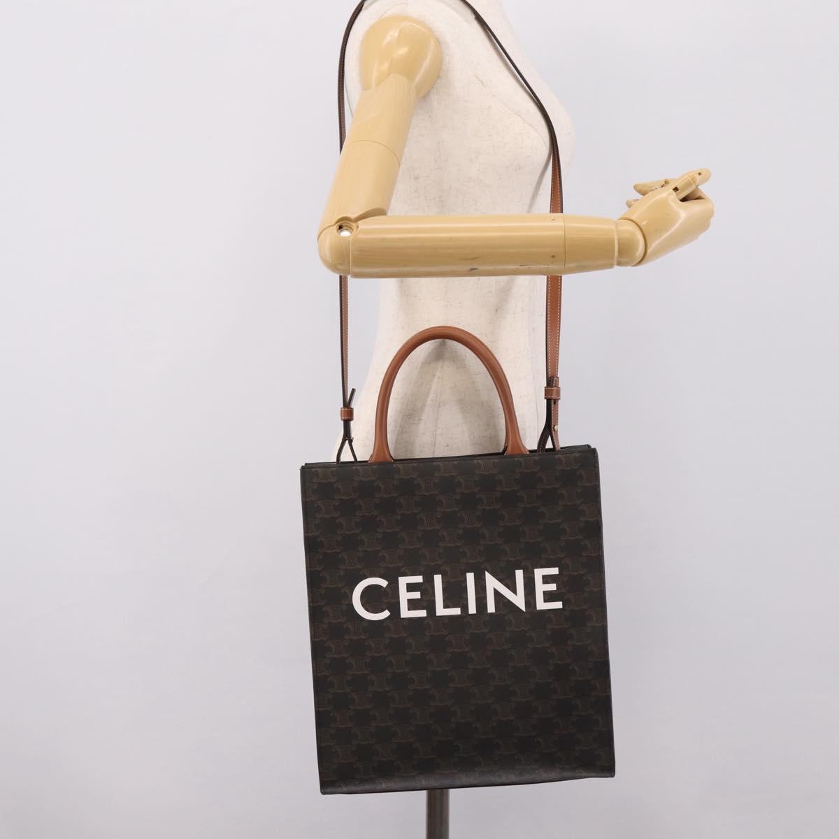 CELINE Macadam Canvas Triomphe Shoulder Bag Leather 2way Brown Gold Auth mr2902A