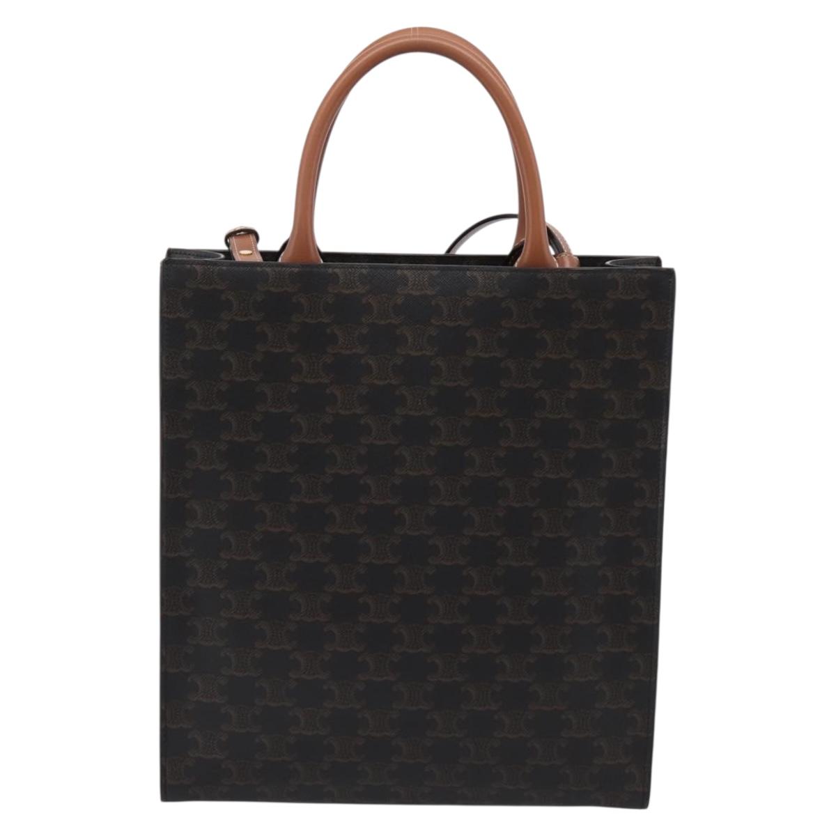 CELINE Macadam Canvas Triomphe Shoulder Bag Leather 2way Brown Gold Auth mr2902A