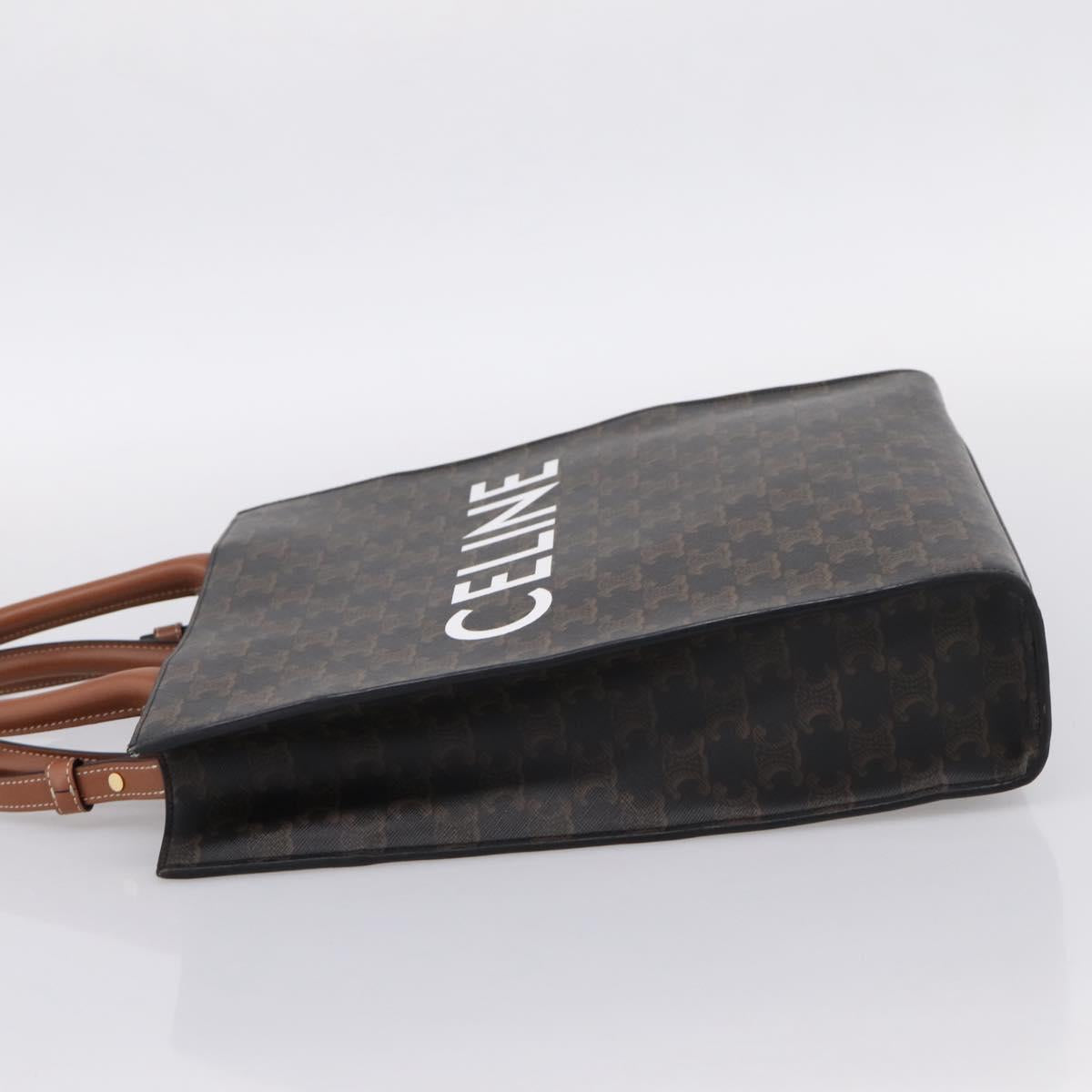 CELINE Macadam Canvas Triomphe Shoulder Bag Leather 2way Brown Gold Auth mr2902A