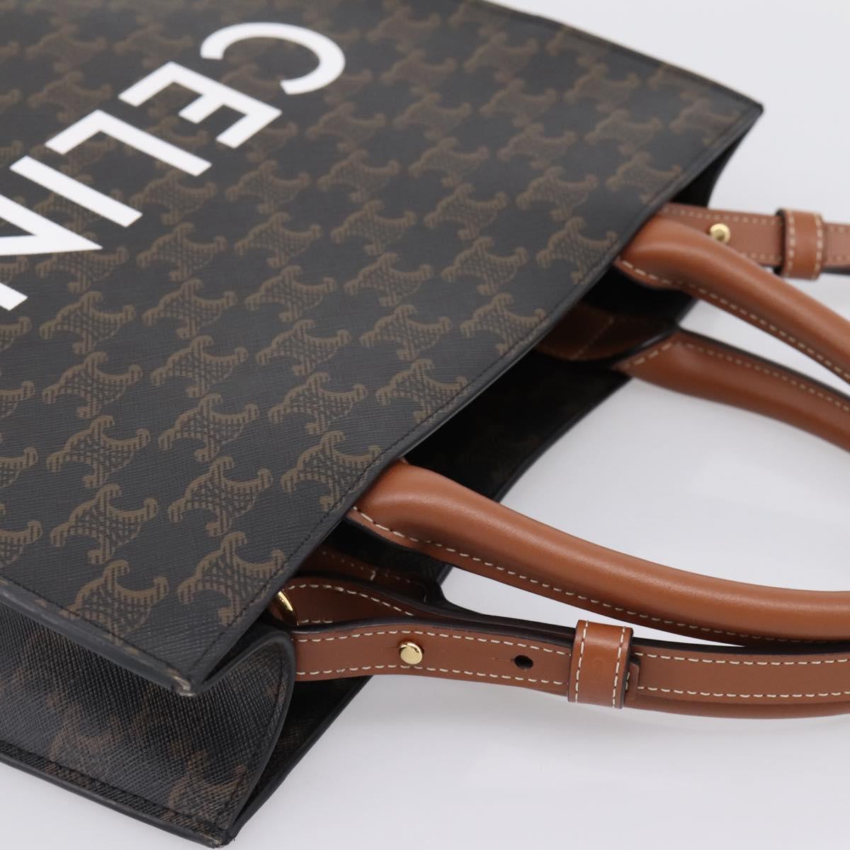 CELINE Macadam Canvas Triomphe Shoulder Bag Leather 2way Brown Gold Auth mr2902A