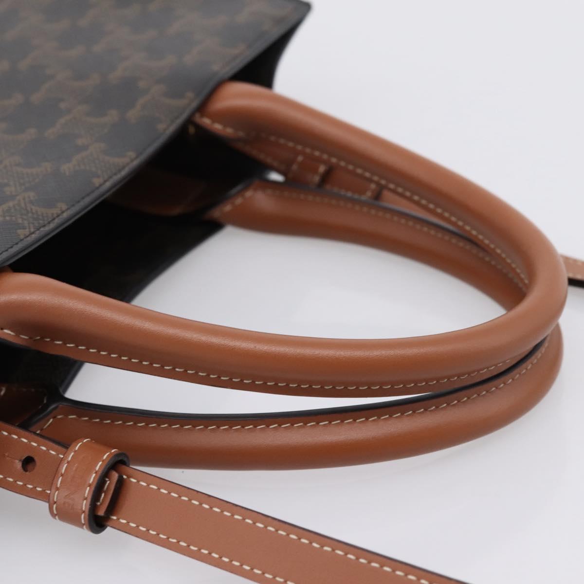 CELINE Macadam Canvas Triomphe Shoulder Bag Leather 2way Brown Gold Auth mr2902A