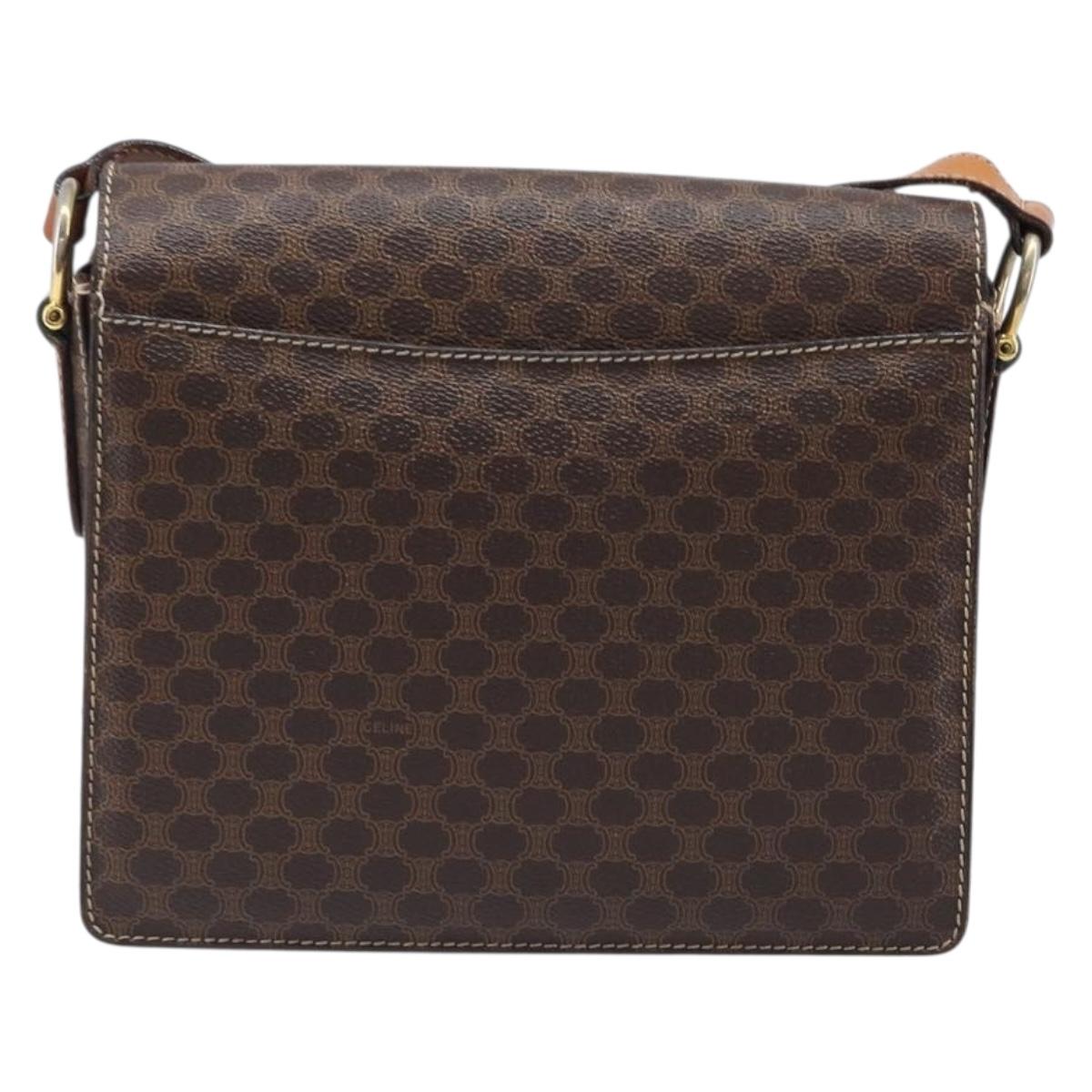 CELINE Macadam Canvas Shoulder Bag PVC Leather Brown Gold Auth mr2903