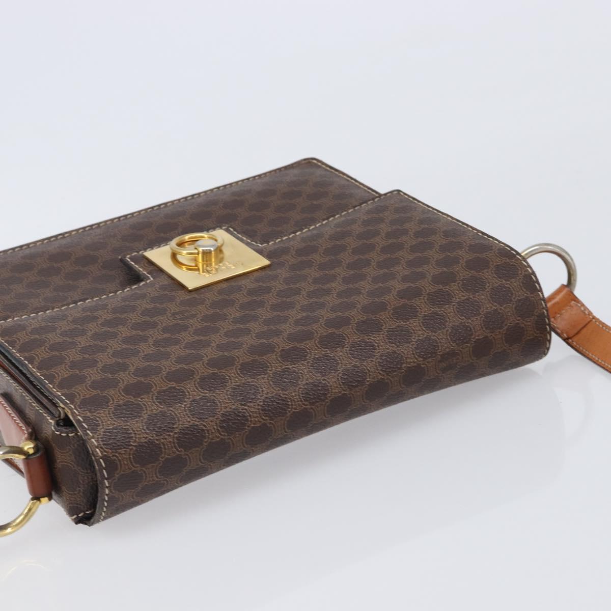 CELINE Macadam Canvas Shoulder Bag PVC Leather Brown Gold Auth mr2903