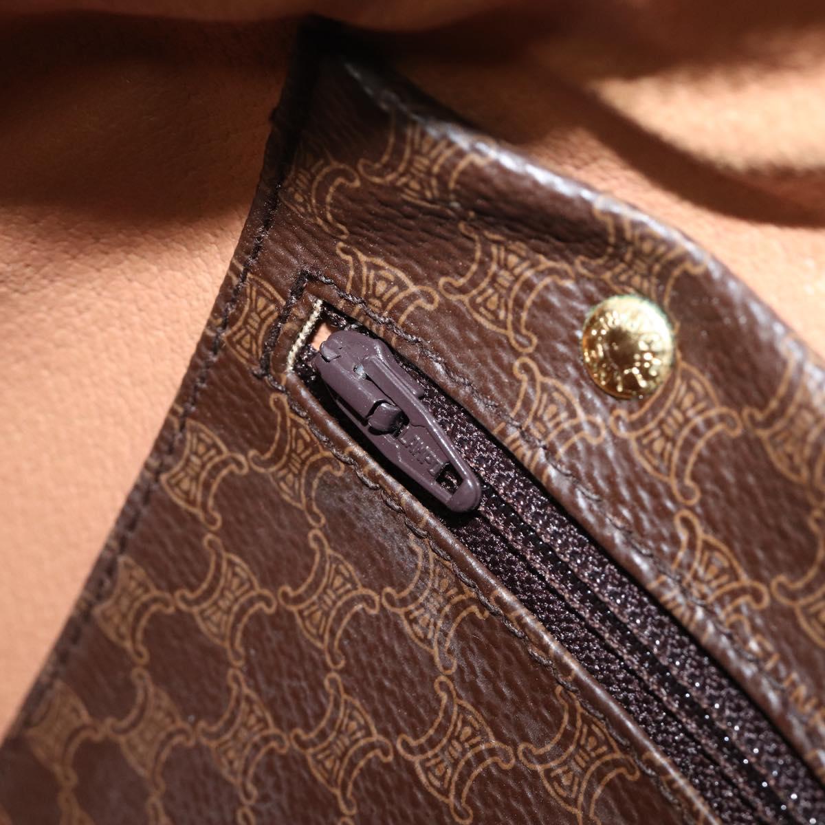 CELINE Macadam Canvas Hand Bag PVC Leather Brown Gold Auth mr2904A