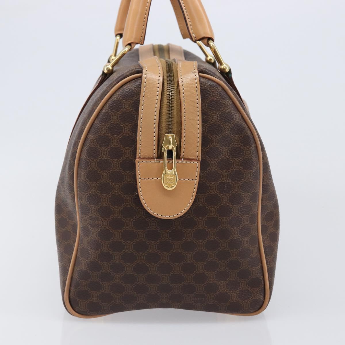 CELINE Macadam Canvas Hand Bag PVC Leather Brown Gold Auth mr2904A
