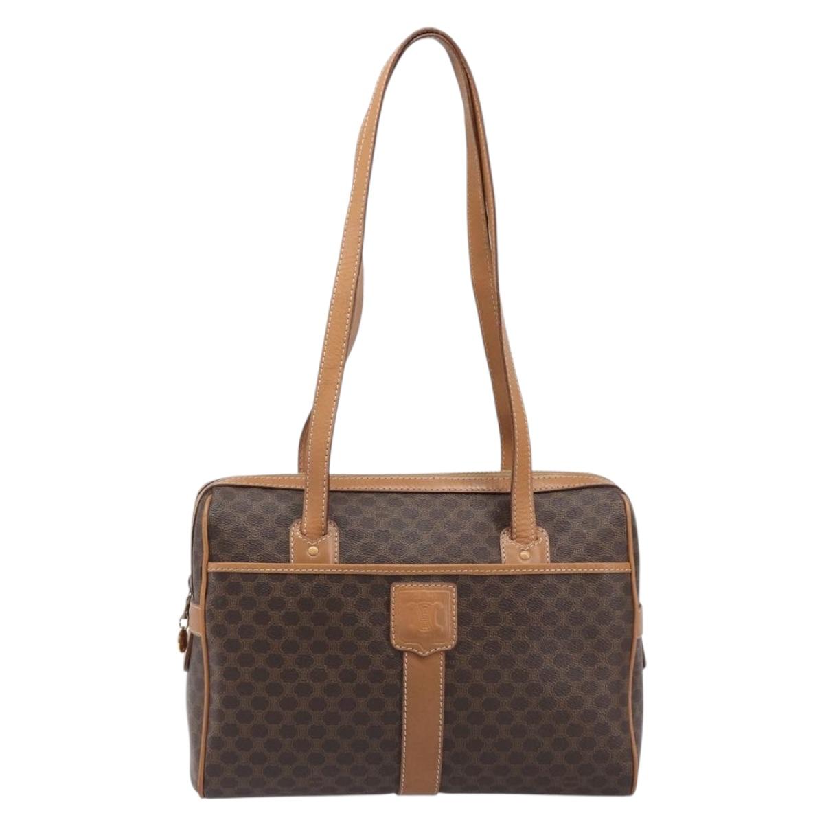 CELINE Macadam Canvas Shoulder Bag PVC Leather Brown Gold Auth mr2905