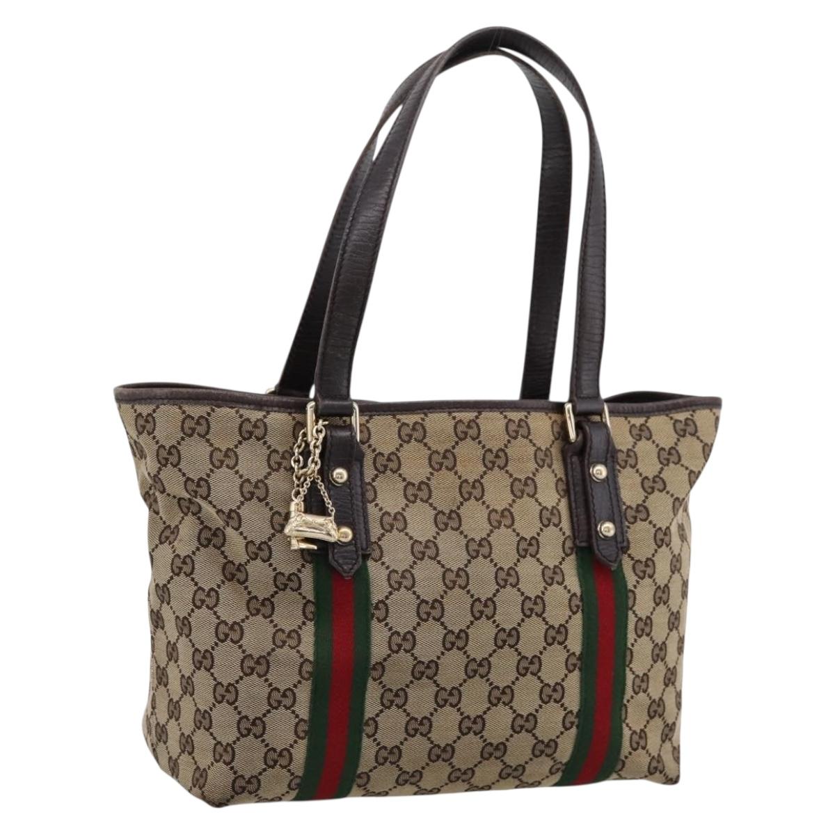 GUCCI GG Canvas Web Sherry Line Tote Bag Beige Gold 137396 Auth mr2909