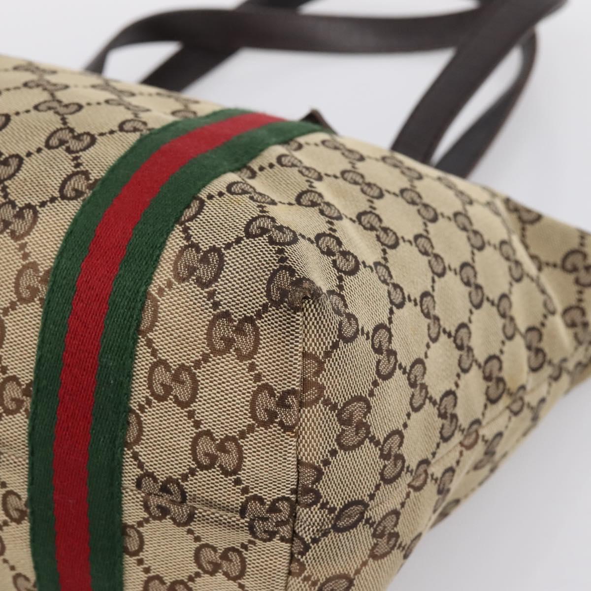 GUCCI GG Canvas Web Sherry Line Tote Bag Beige Gold 137396 Auth mr2909