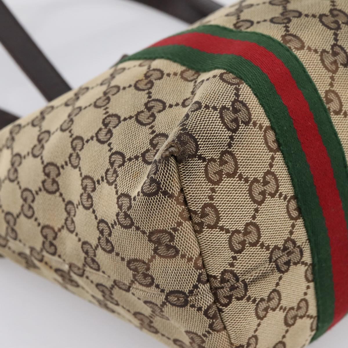 GUCCI GG Canvas Web Sherry Line Tote Bag Beige Gold 137396 Auth mr2909