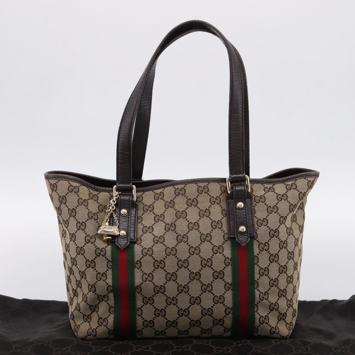 GUCCI GG Canvas Web Sherry Line Tote Bag Beige Gold 137396 Auth mr2909