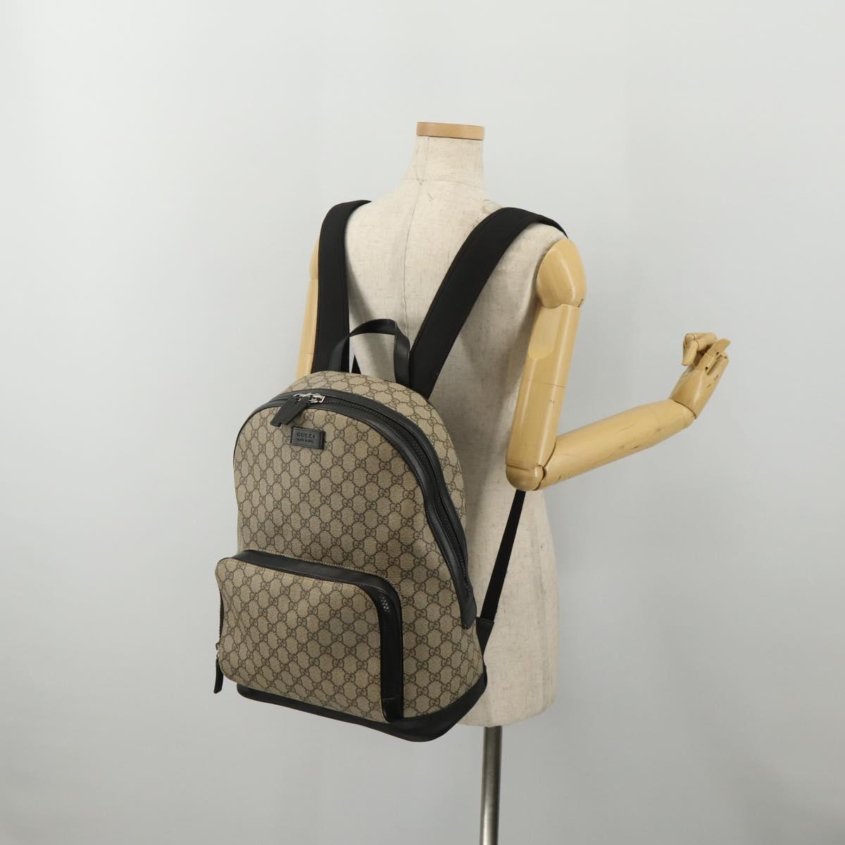 GUCCI GG Supreme Backpack PVC Beige Silver 406370 Auth mr2910A