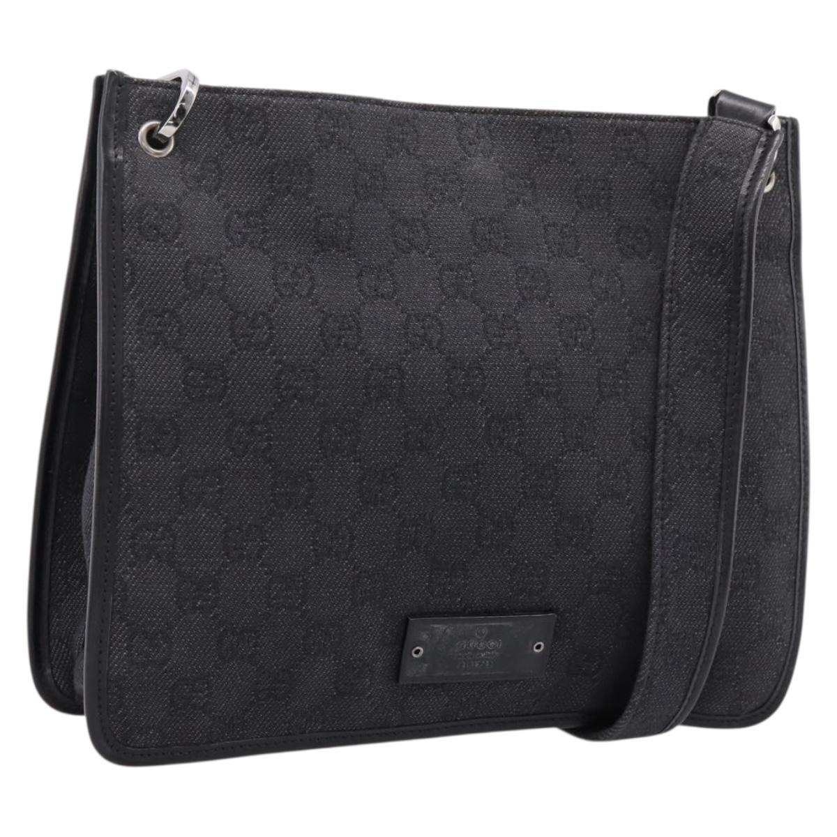 GUCCI GG Canvas Shoulder Bag Black 91762 Auth mr2911