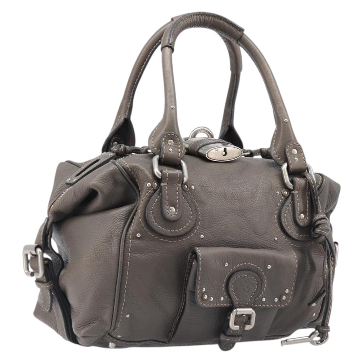 Chloe Paddington Hand Bag Leather Gray Silver Auth mr2914A