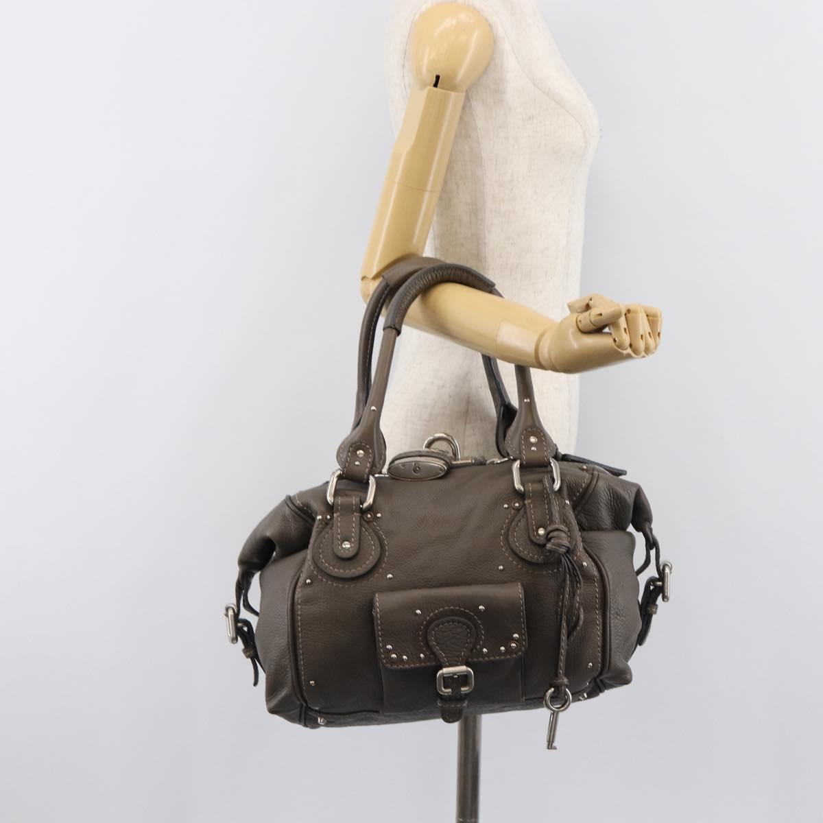 Chloe Paddington Hand Bag Leather Gray Silver Auth mr2914A