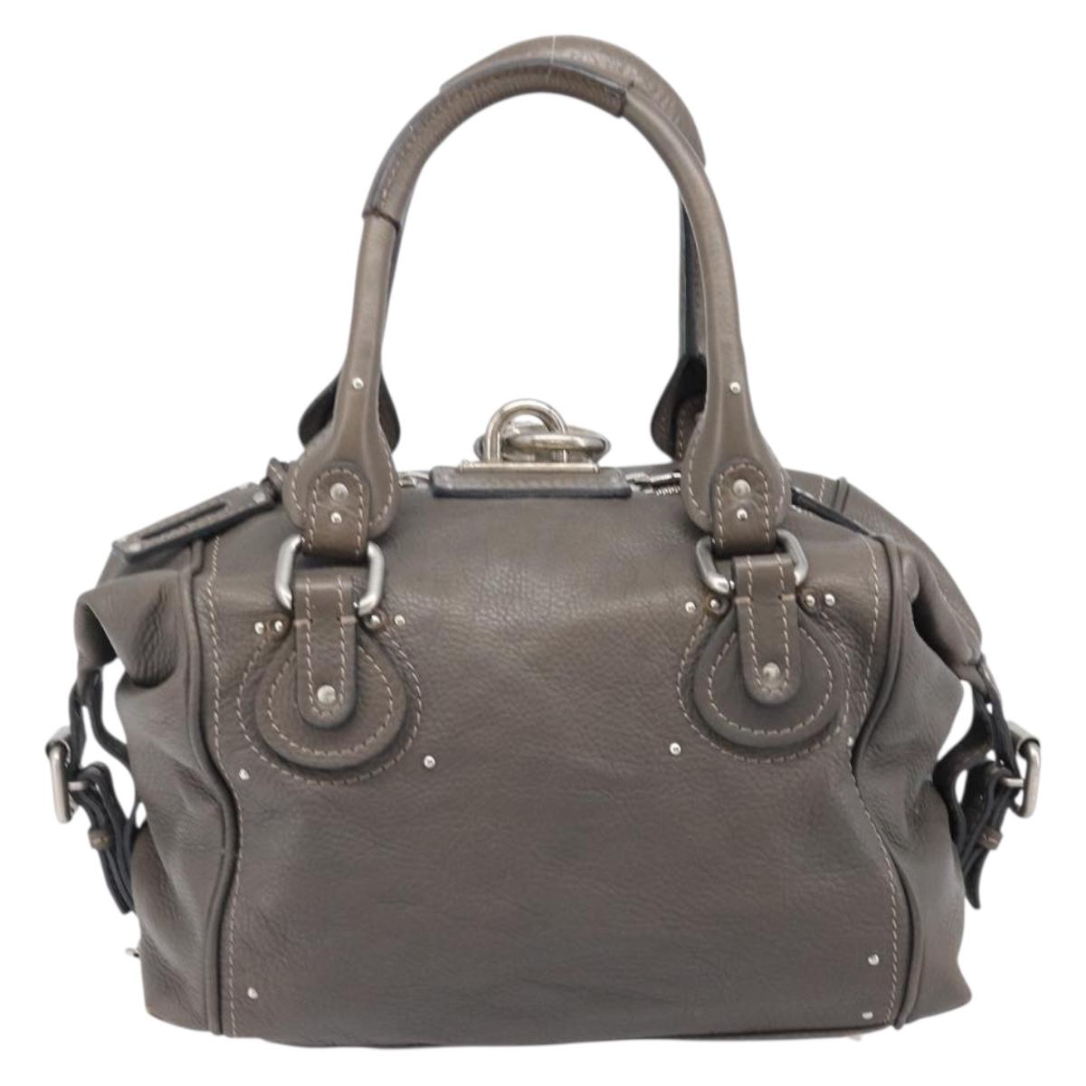 Chloe Paddington Hand Bag Leather Gray Silver Auth mr2914A