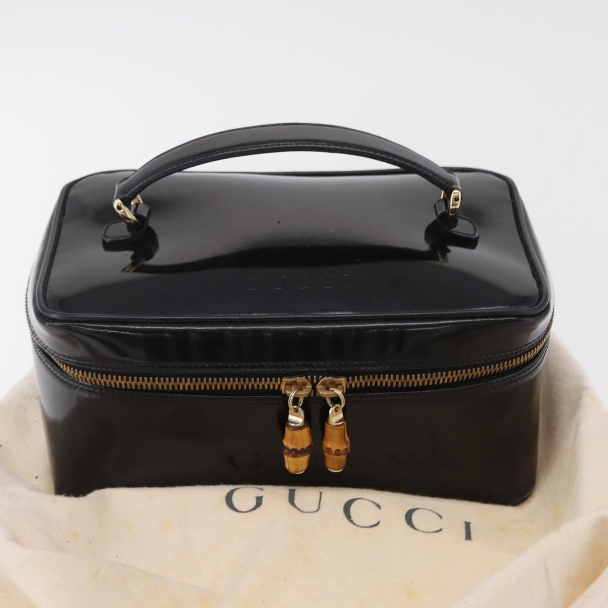 GUCCI Bamboo Vanity bag Cosmetic Pouch Patent Black 032 200159 0150 Auth mr2924