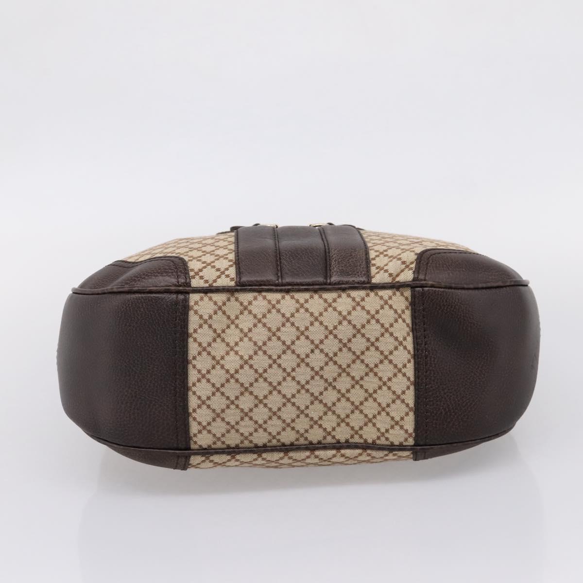 GUCCI Diamante Horsebit Shoulder Bag Canvas Beige Gold Tone Auth mr2925V