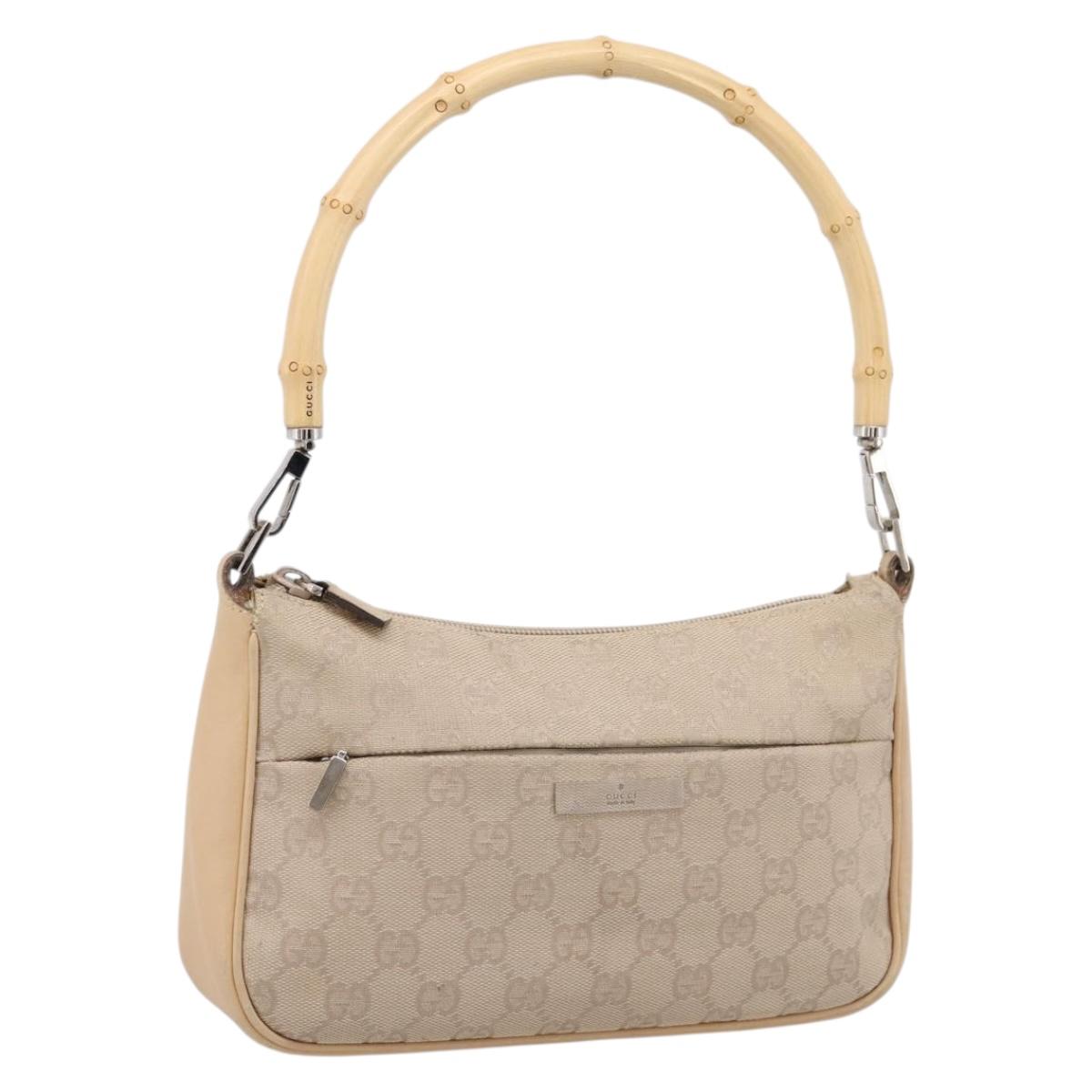 GUCCI GG Canvas Bamboo Hand Bag Beige Silver 001 3870 Auth mr2927A