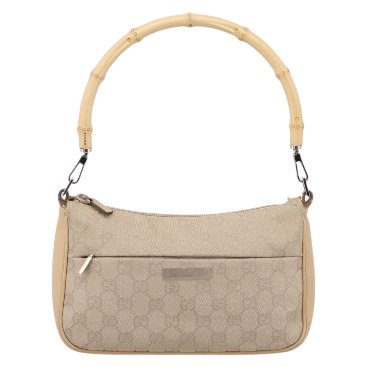 GUCCI GG Canvas Bamboo Hand Bag Beige Silver 001 3870 Auth mr2927A