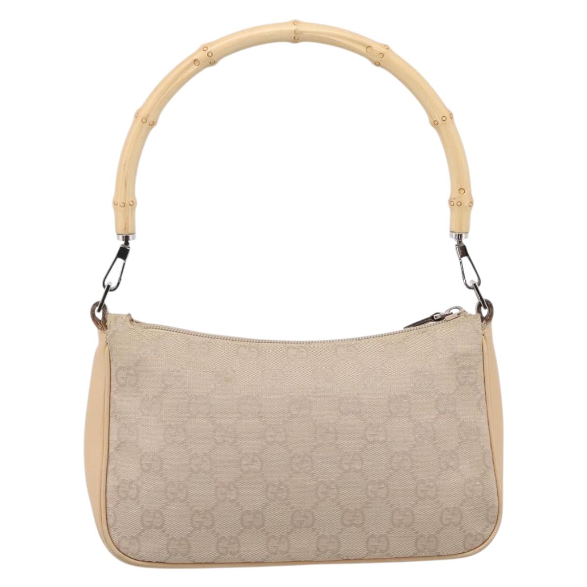 GUCCI GG Canvas Bamboo Hand Bag Beige Silver 001 3870 Auth mr2927A